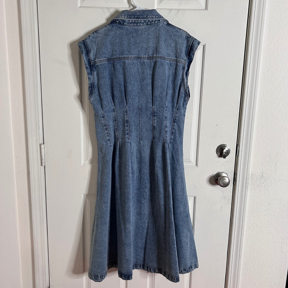 Torn By Ronny Kobo Edie Pleat Waist Denim Shirt Dress size Large $228 NWT - Picture 3 of 13